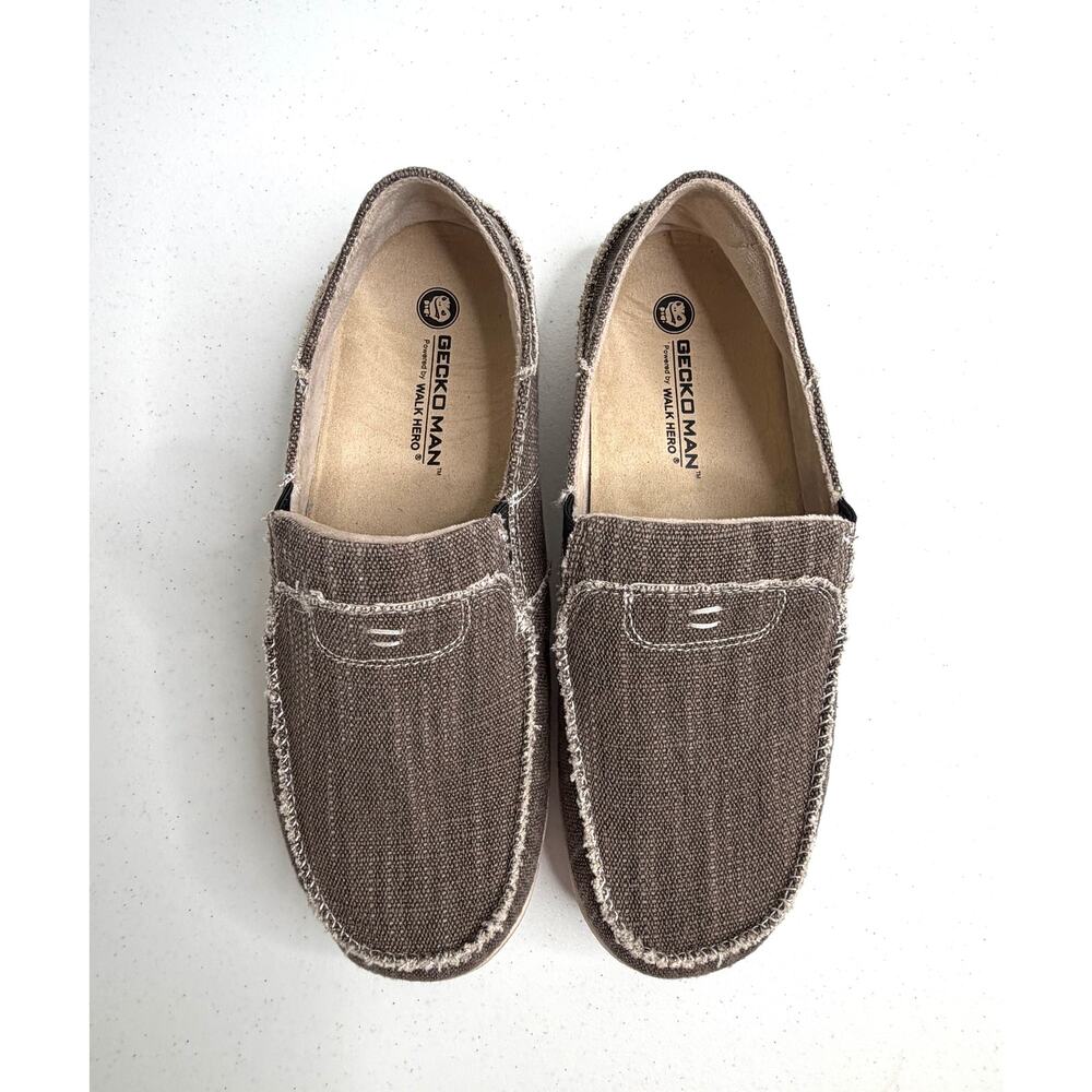 Gecko Man Walk Hero Mens 11 Gray Canvas Slip On Loafers Orthotic Support Shoes